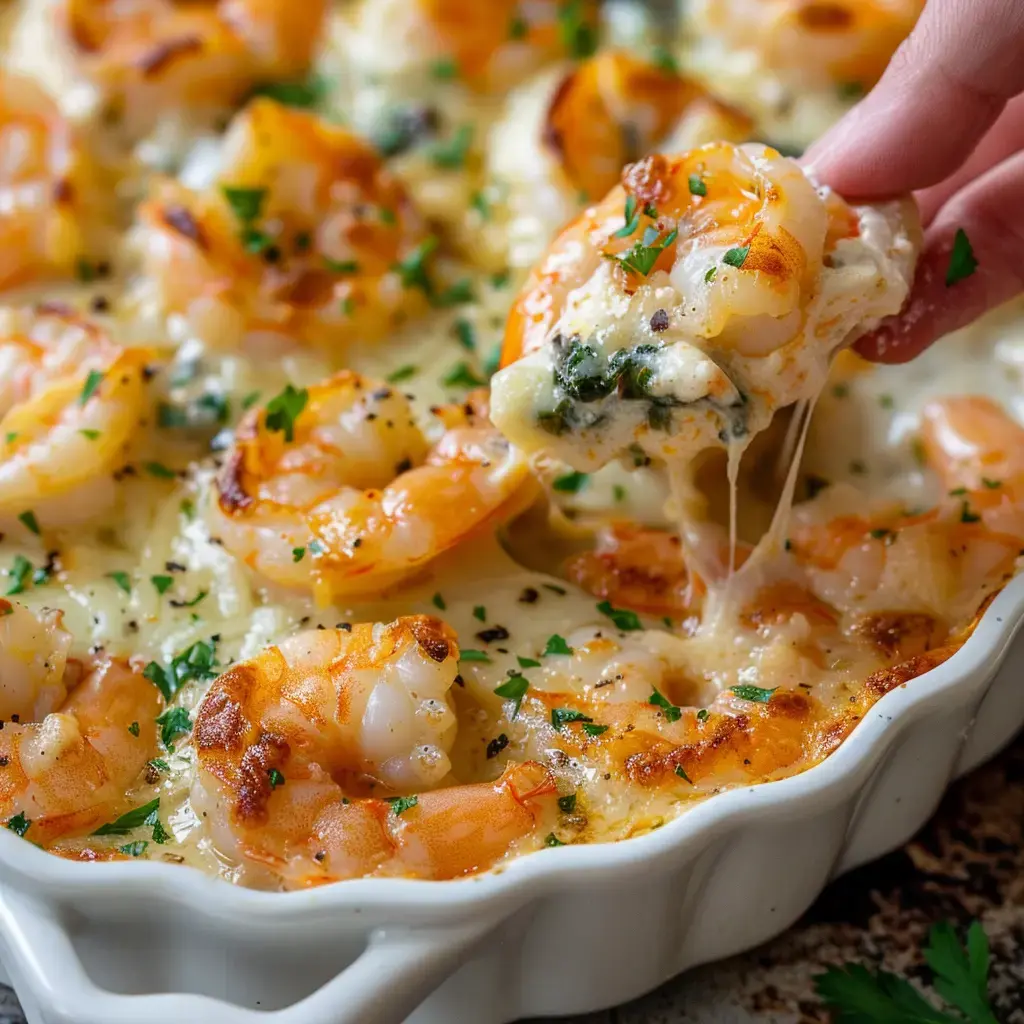 Un gratin de crabe crémeux avec fromage fondu et persil, servi sur une table, prêt à être dégusté.