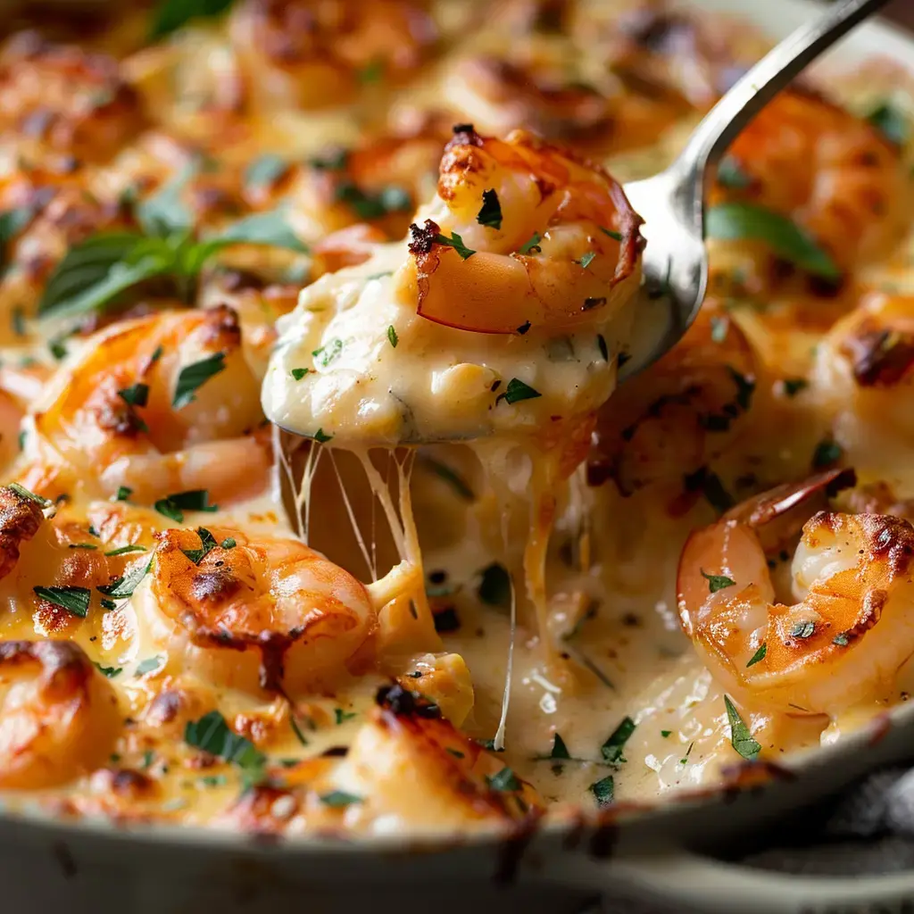 Ein köstlicher Gratin mit Crevetten, saftiger Käsekruste und cremiger Füllung.