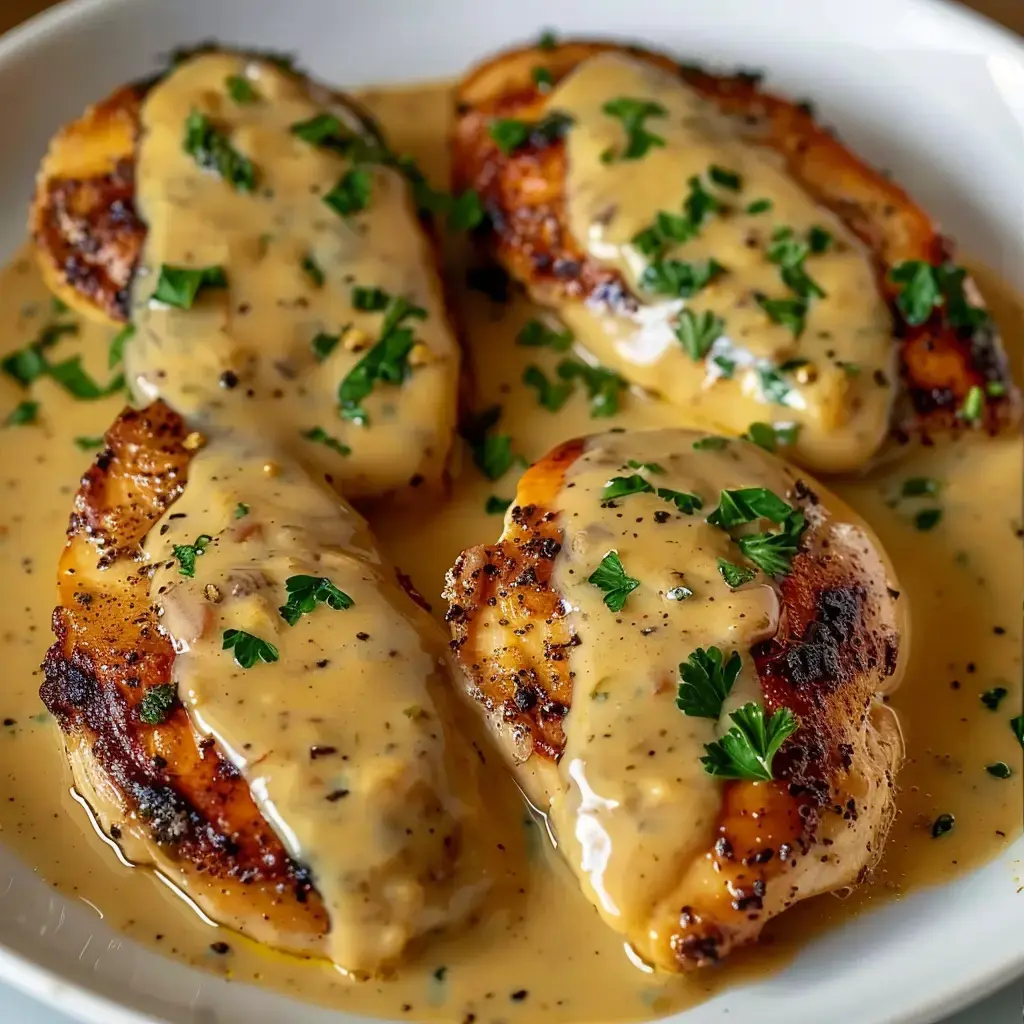 Zartes Hähnchenfilet in cremiger Sauce mit frischer Petersilie garniert.