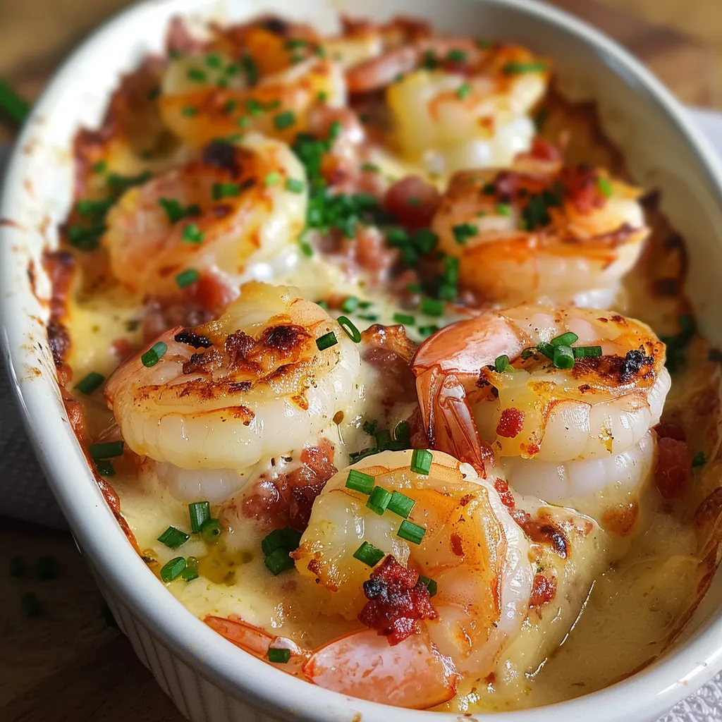 Überbackene Garnelen mit Chorizo und Parmesan