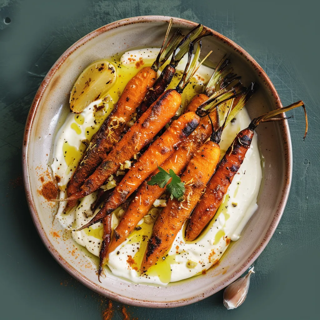 Geröstete Möhren mit Zitronen-Joghurt-Sauce