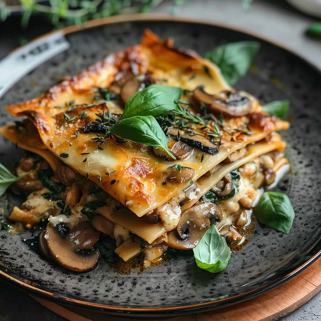 Lasagne mit Pilzen und Spinat