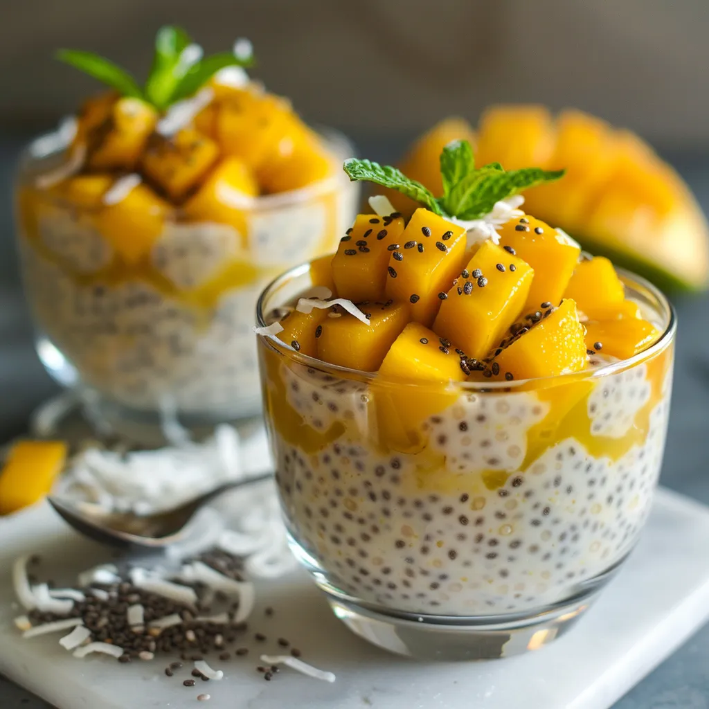 Chia-Pudding mit Kokosmilch und Mango