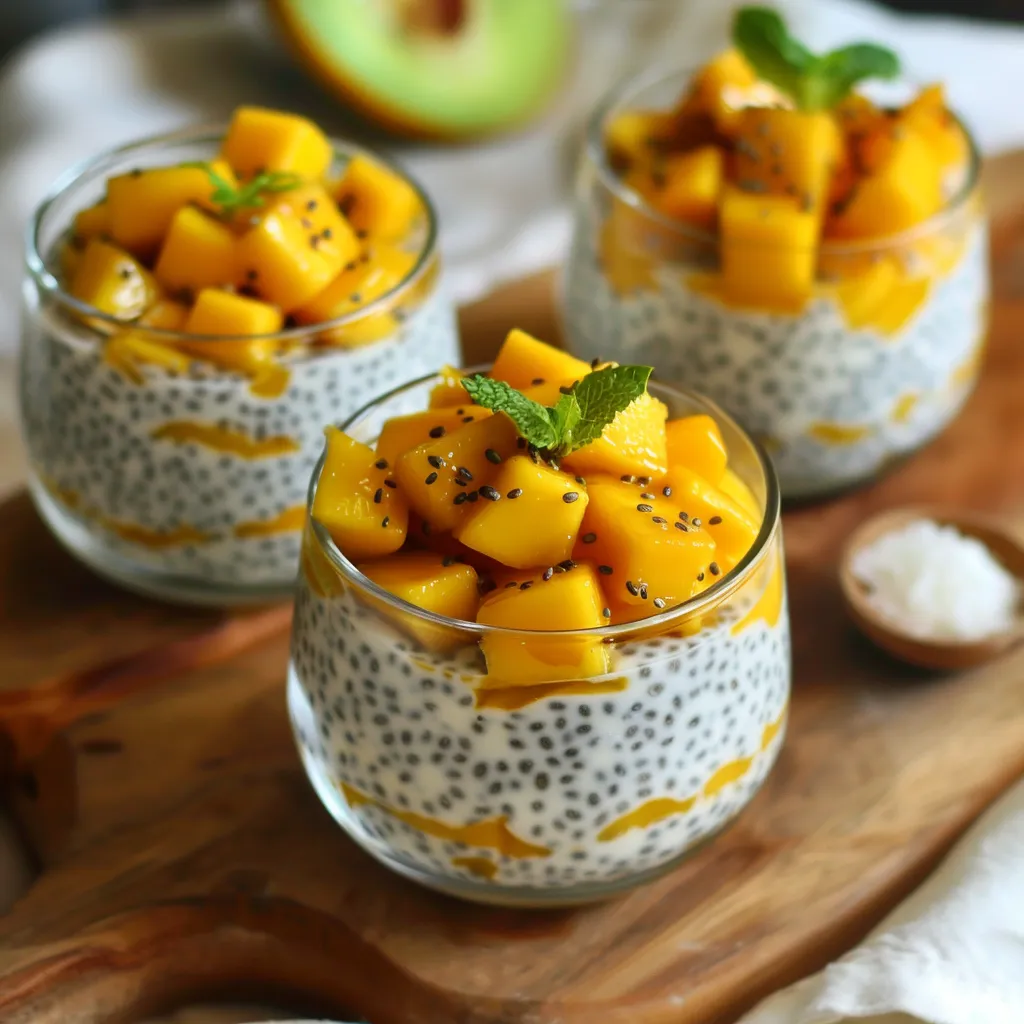 Chia-Samen mit Kokosmilch und Mango - Gesundes Frühstück