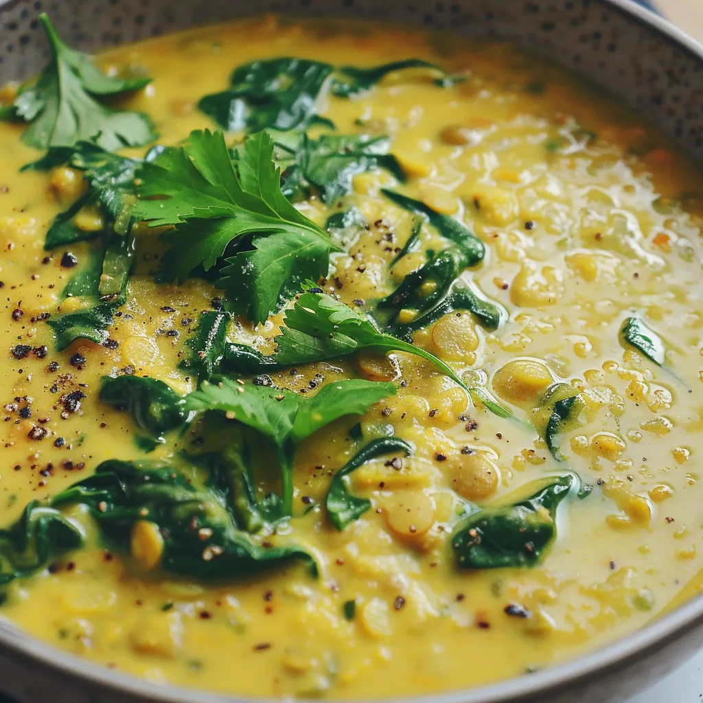 Linsensuppe mit Spinat und Kokosmilch