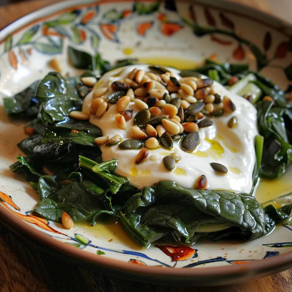 Mangold mit Tahini, Joghurt und gerösteten Pinienkernen von Yotam Ottolenghi