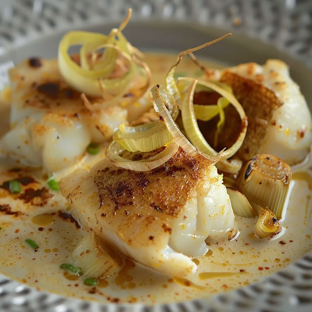Cabillaud Blanquette mit Curry und knusprigen Lauchstreifen