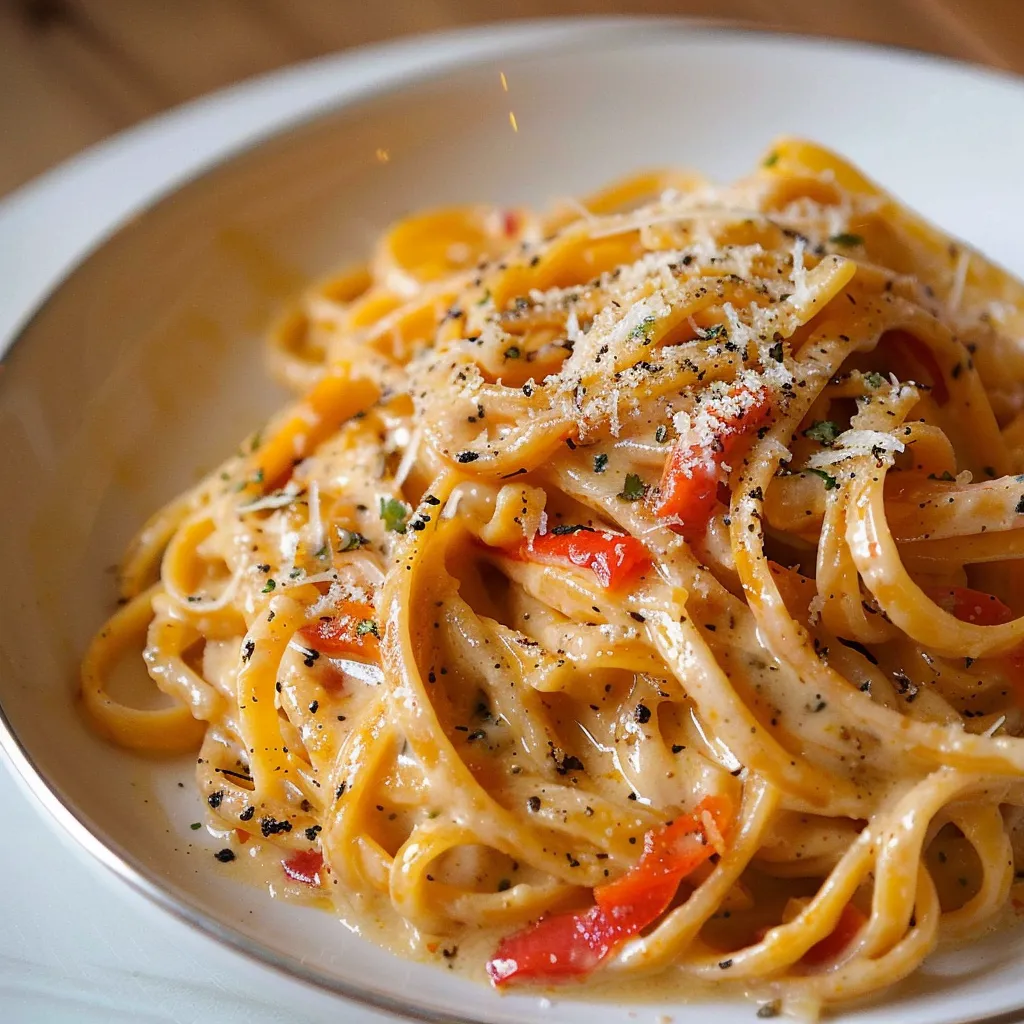 Linguine mit Paprika-Creme & Ziegenkäse