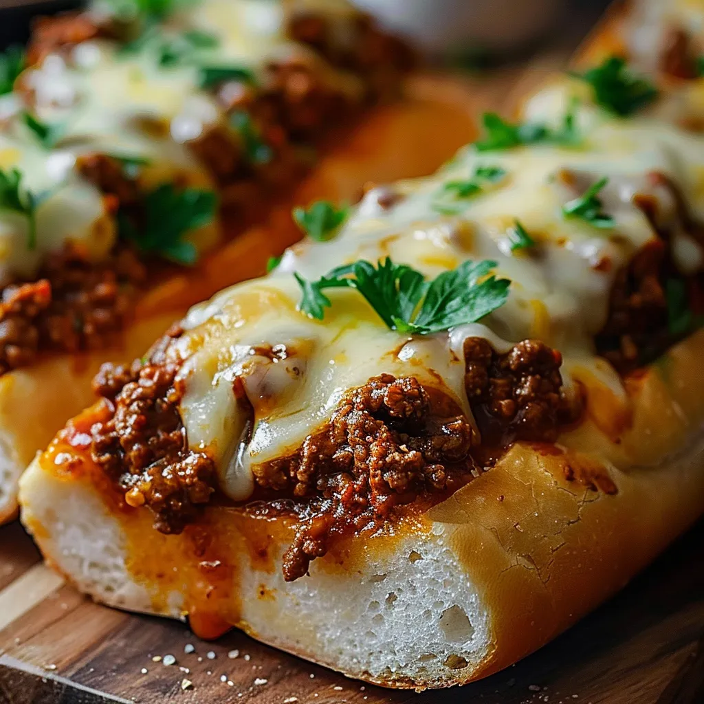 Sloppy Joes mit Käse und Knoblauchbrot