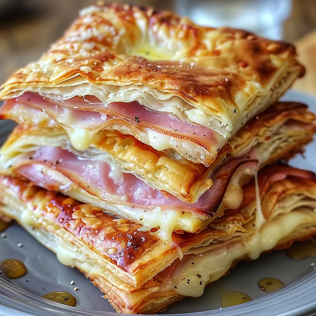 Knusprig gefüllter Blätterteig mit Jambon und Käse