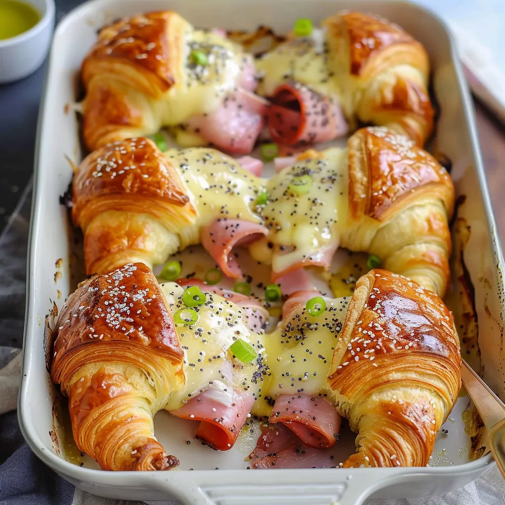 Croissants mit Schinken und Käse aus dem Ofen