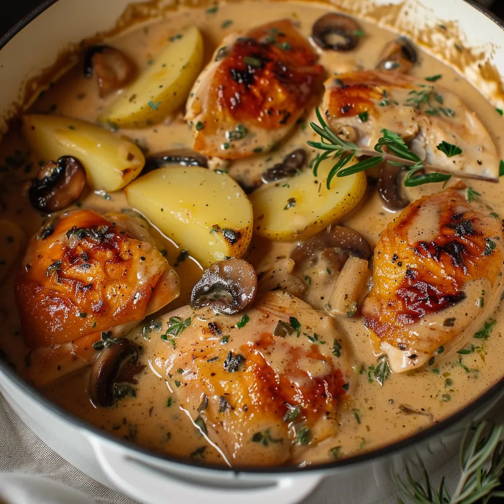 Kräuter-Brathähnchen in cremiger Weißweinsauce