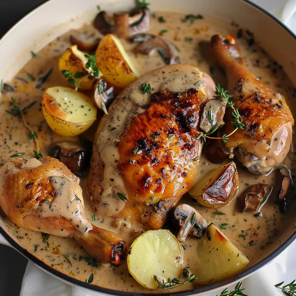 Leckeres Poulet mit Kräutern und Weißwein