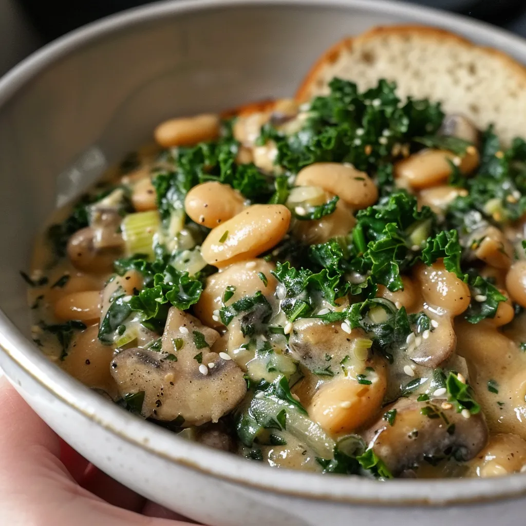 Cremige Butterbohnen mit Miso und frischem Kale, reich an Proteinen