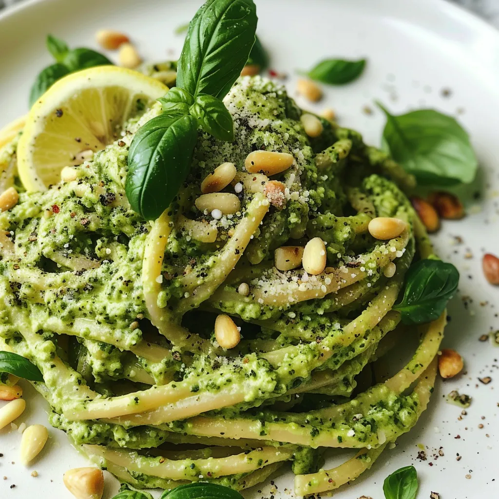 Brokkoli-Pesto-Pasta mit luftigem Zitronen-Tofu