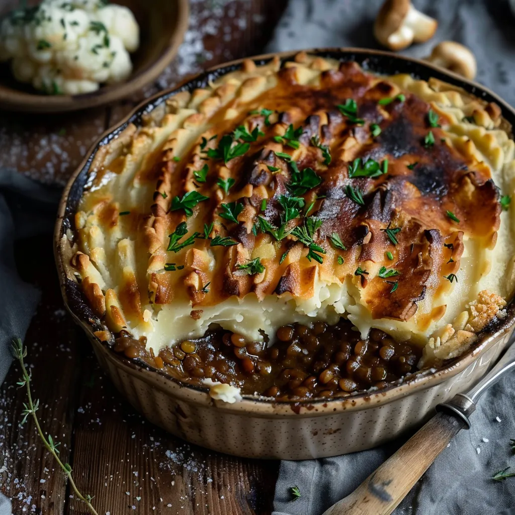 Hachis Parmentier mit Shiitake und Linsen - Köstliches vegetarisches Gericht