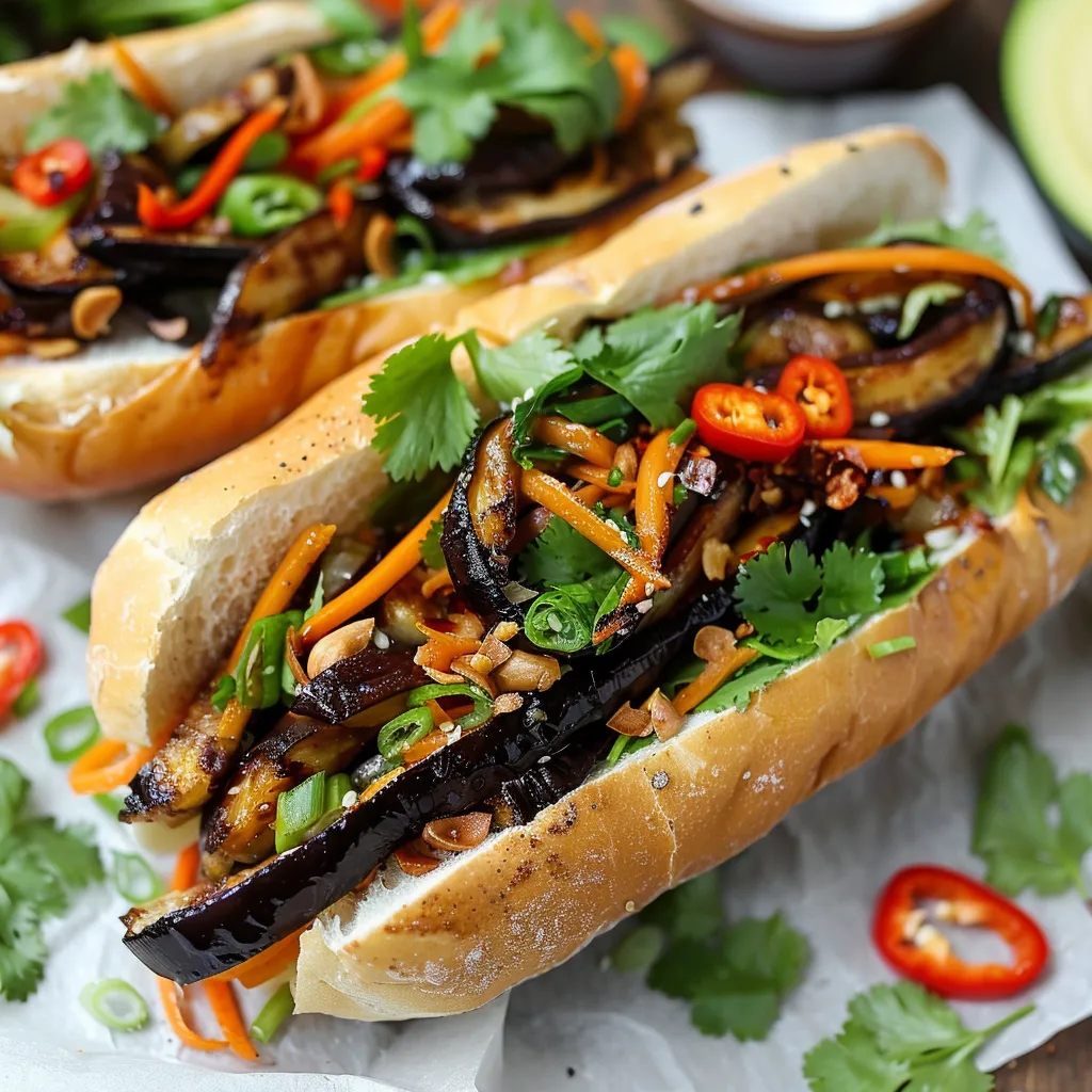 Einzigartiger vegetarischer Banh Mi mit Aubergine und Zitronengras