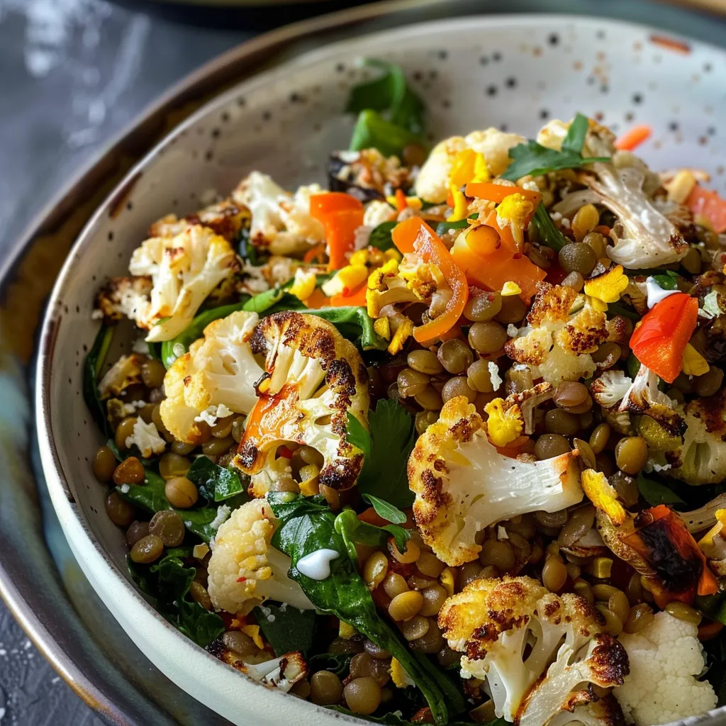 Linsensalat mit geröstetem Blumenkohl - Vegetarisches Feinschmeckergericht