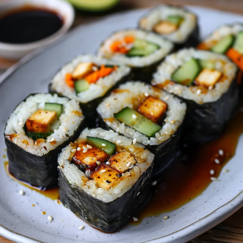 Vegetarisches Sushi mit hausgemachtem Teriyaki-Tofu