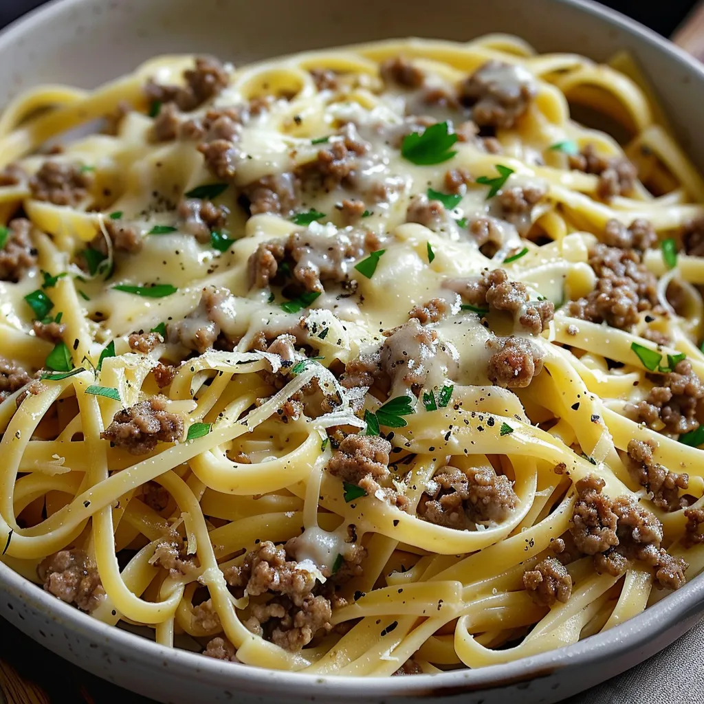 Linguine mit Knoblauchbutter, Käse und Würzigem Hackfleisch