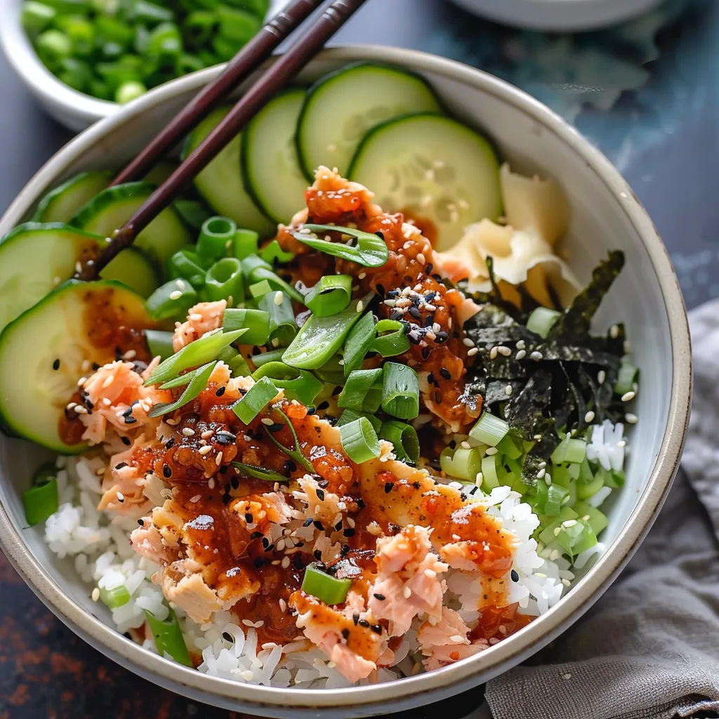 Sushi-Schale mit Würzigem Thon und Knusprigem Reis