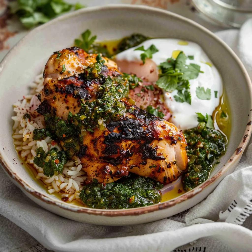 Hähnchen mit Reis, Limetten-Chimichurri und griechischem Joghurt
