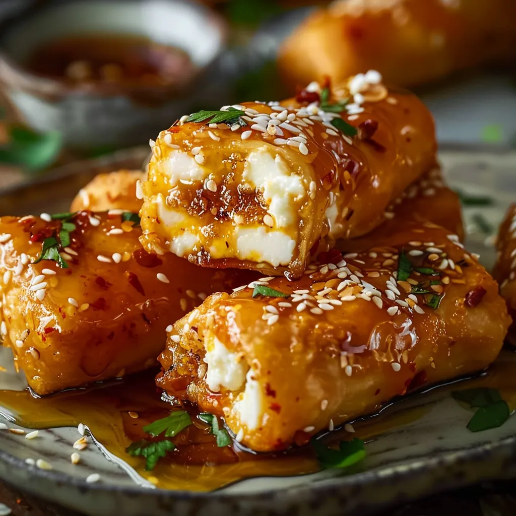 Gebackene Feta-Röllchen mit Honig und Chili