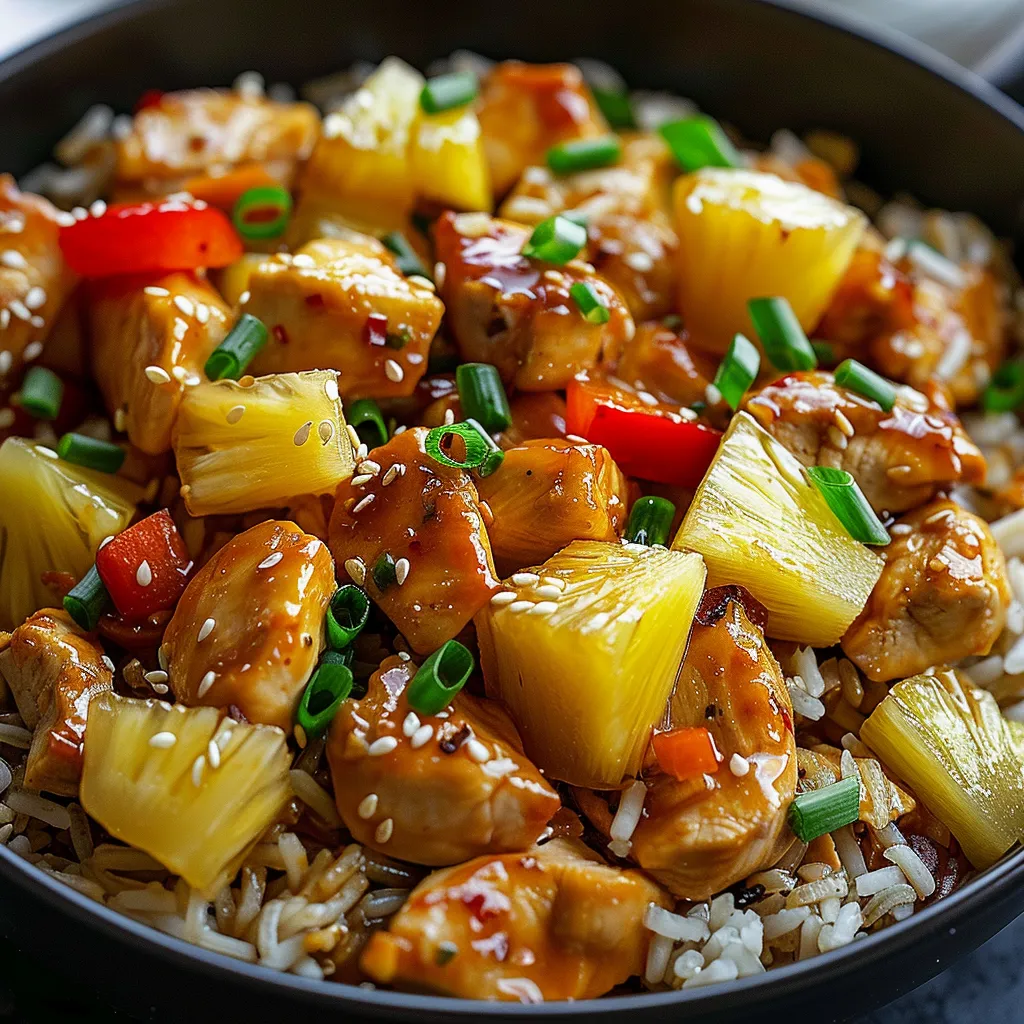 Poulet mit Ananas und Reis