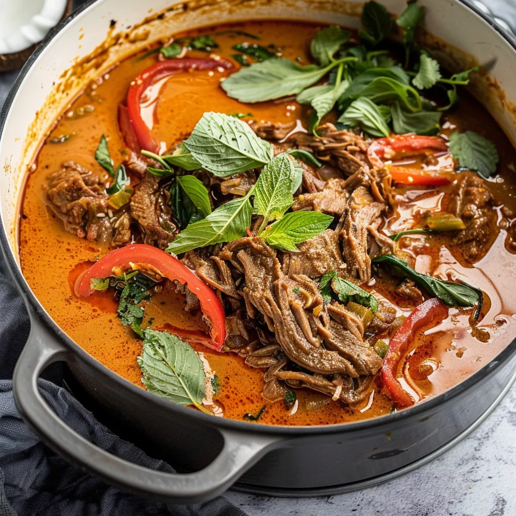 Zartes Bœuf im roten Curry mit Kokosmilch