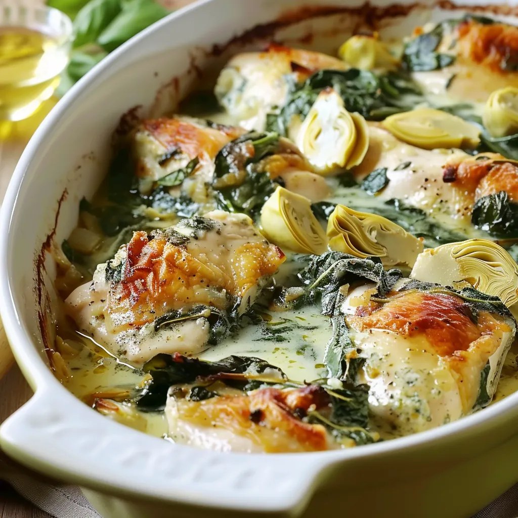Poulet mit Spinat und Artischocken in cremiger Käsemischung