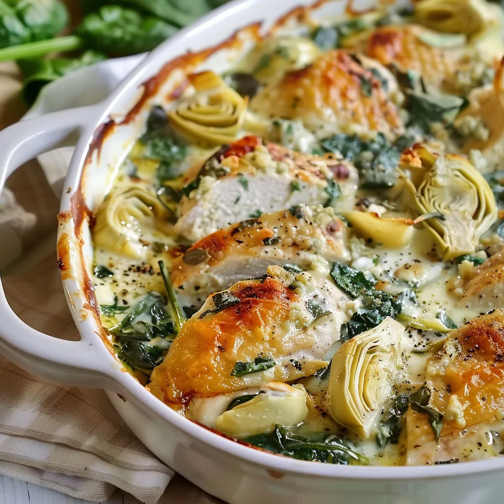 Hähnchen mit Spinat und Artischocken - Einfaches und leckeres Gericht