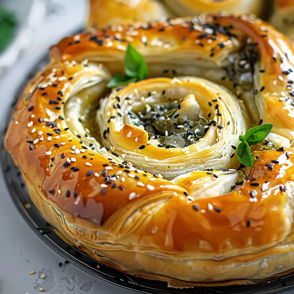 Spanakopita als Spirale: Griechisches Rezept mit Spinat und Käse