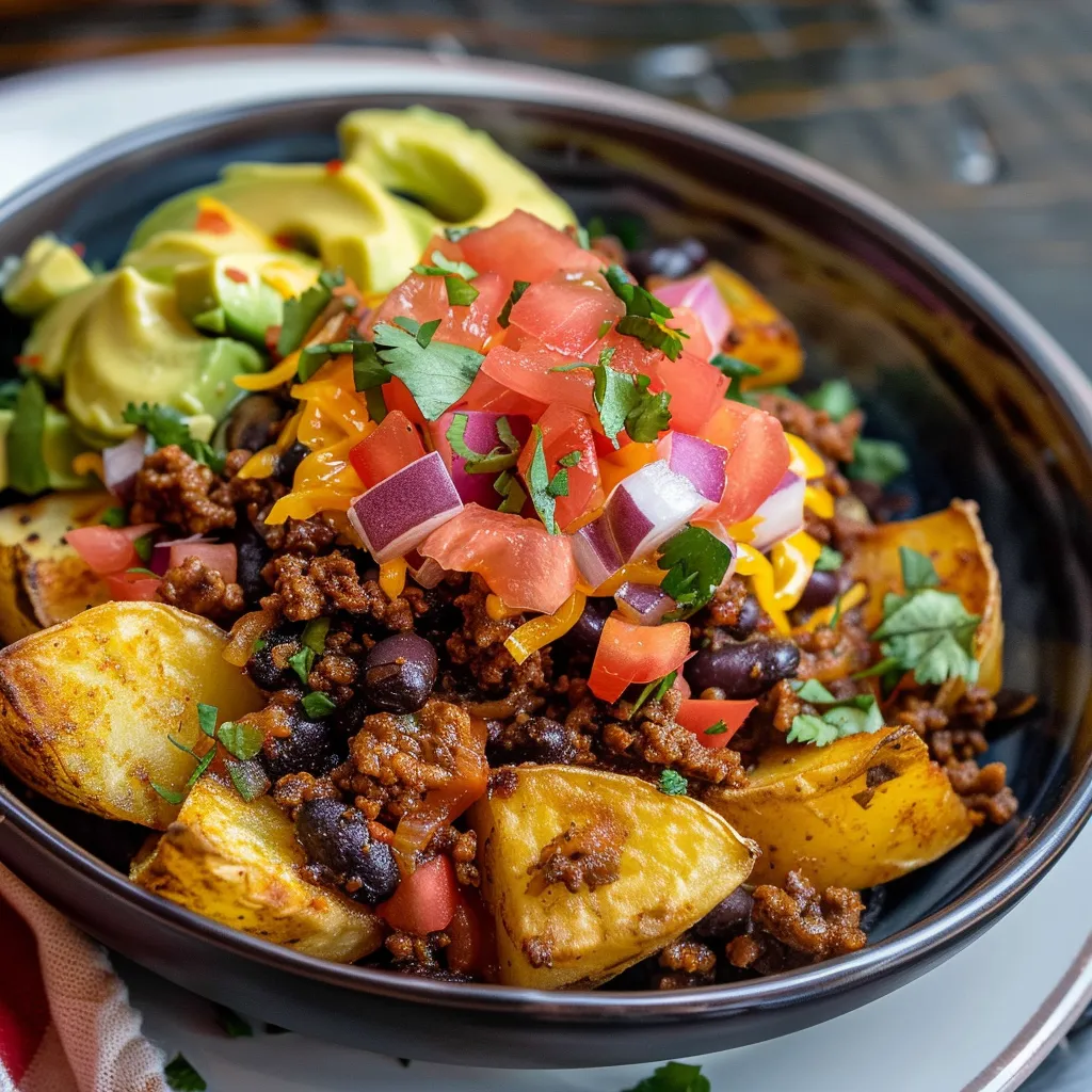 Tacos-Bol mit würzigem Bœuf und Kartoffeln