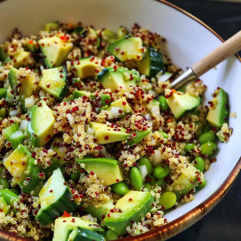 Knackiger Quinoa-Salat mit Gurke, Avocado und Edamame
