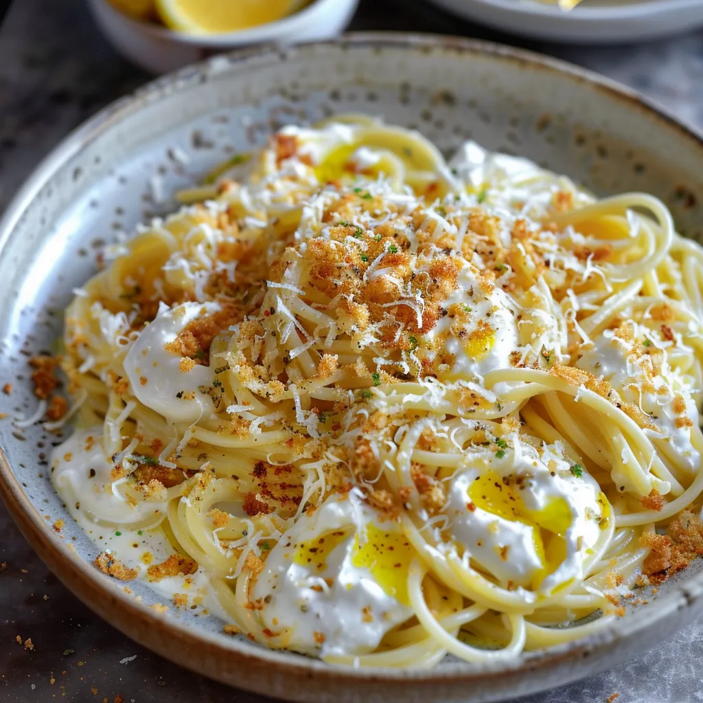 Capellini mit Zitrone, Fontina und knuspriger Chapelure