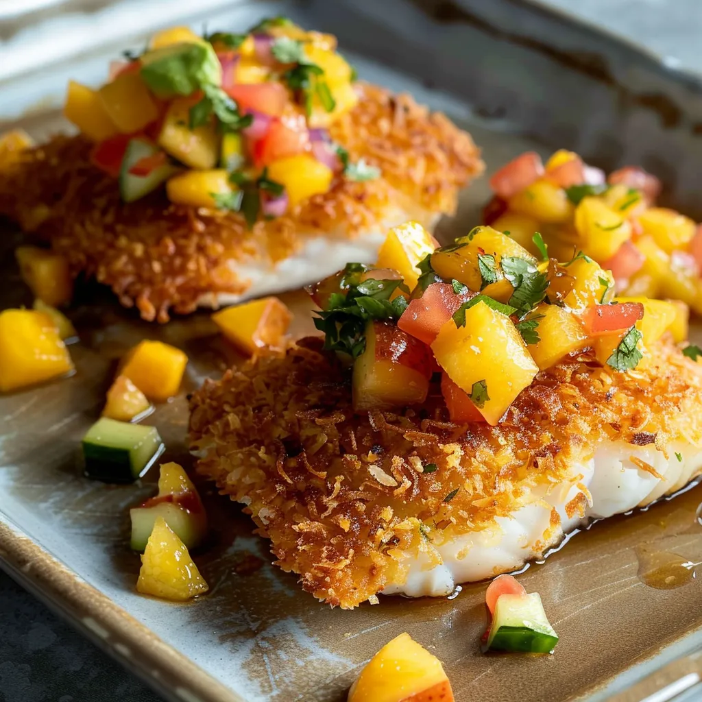 Fisch in Kokoskruste mit Mango-Salsa