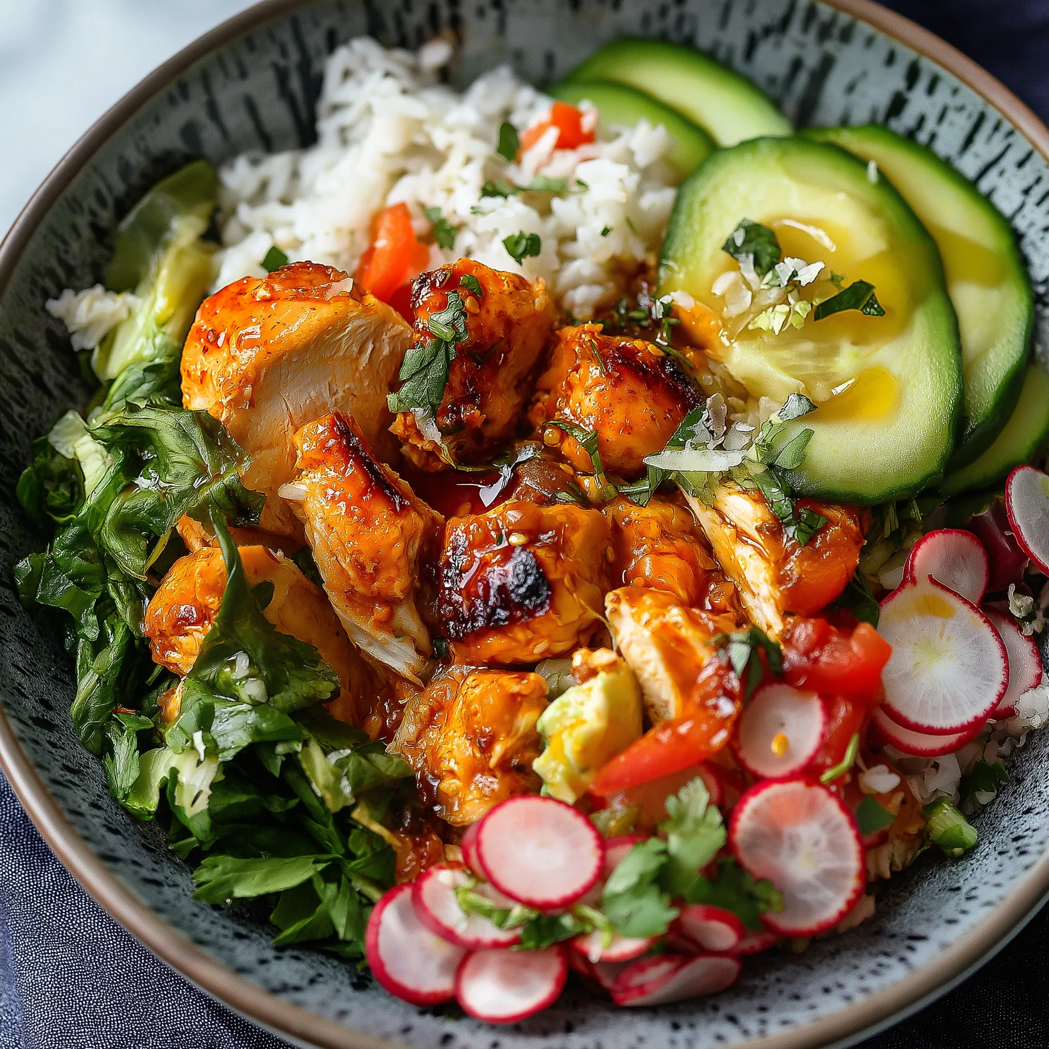 Huhn mit Honig und Harissa Bowl
