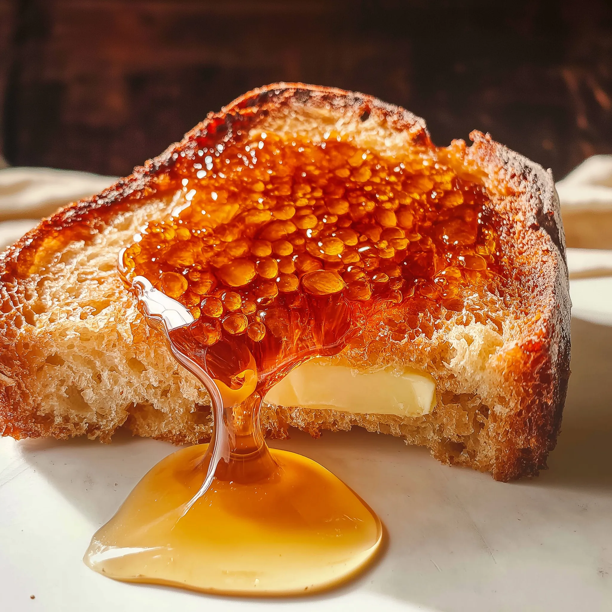 Gegrilltes Brot mit Butter und Honig