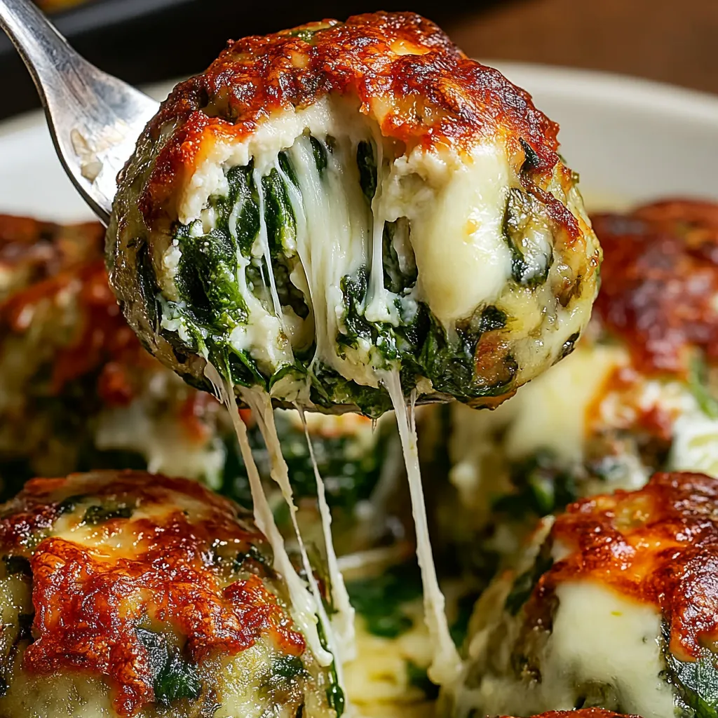 Spinat-Knoblauch-Bouletten mit Mozzarella gefüllt