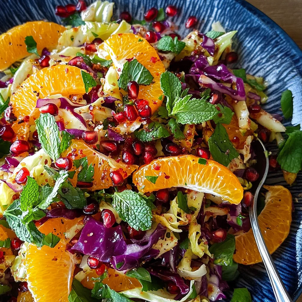 Salat mit Rotkohl, Petersilie, Orangen und Granatapfelmelasse