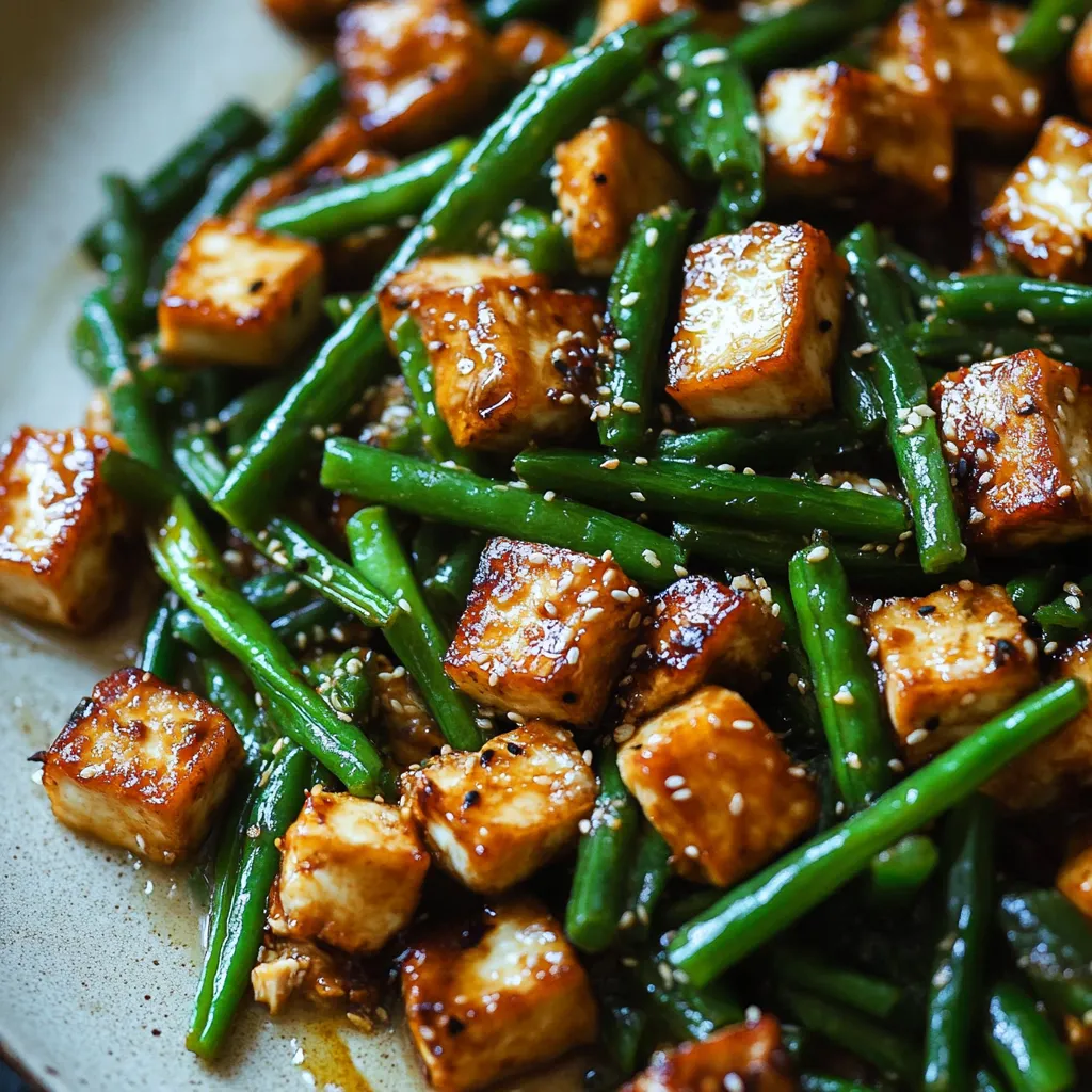 Knuspriger Tofu und grüne Bohnen mit Knoblauch