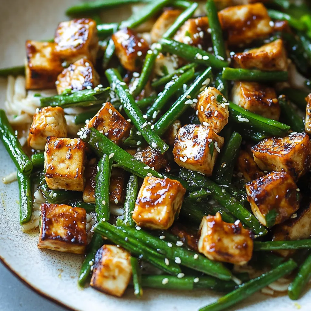 Grüne Bohnen und Tofu mit Knoblauch - Vegetarisches Gericht