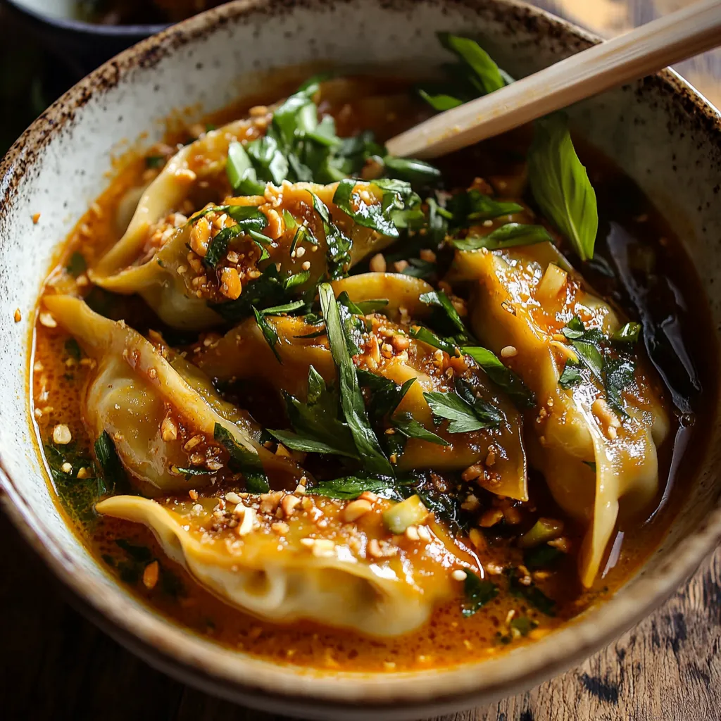 Gedämpfte Thai-Ravioli mit rotem Curry-Bouillon und Knoblauch – Geschmacksexplosion garantiert!