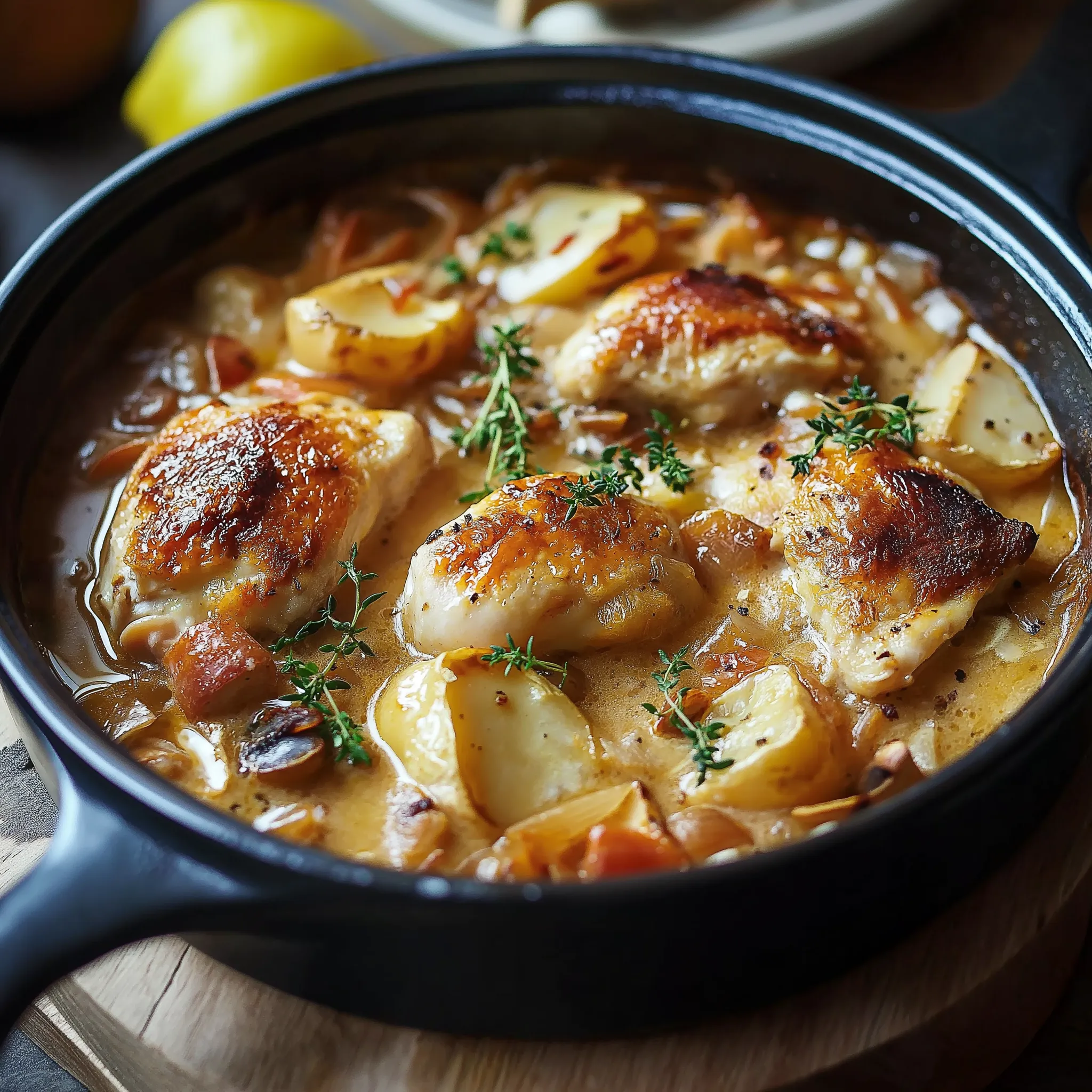 Cremiges Hühnchen mit Äpfeln und Pilzen - Wohlfühlgericht