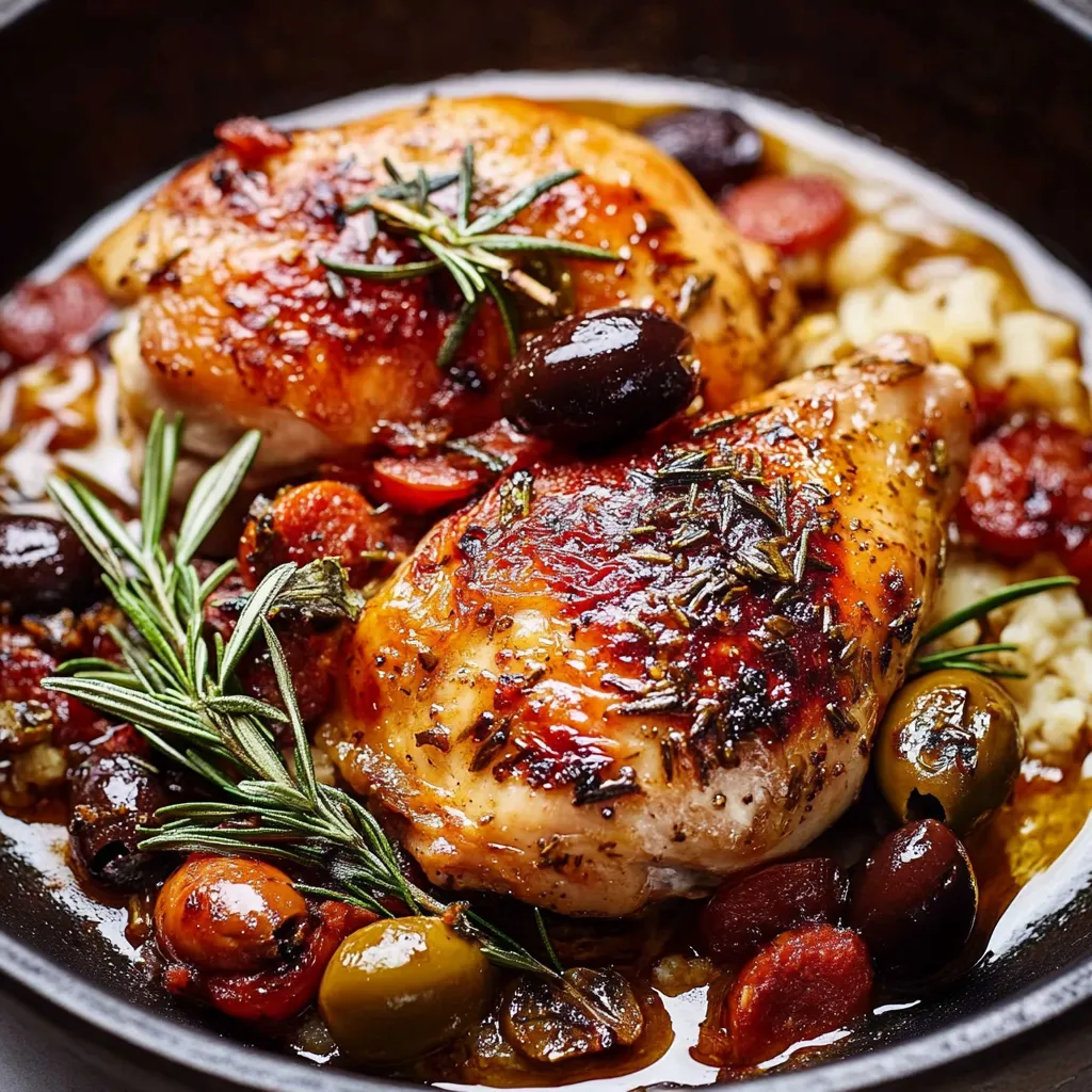 Hähnchen mit Chorizo, Rosmarin und Oliven