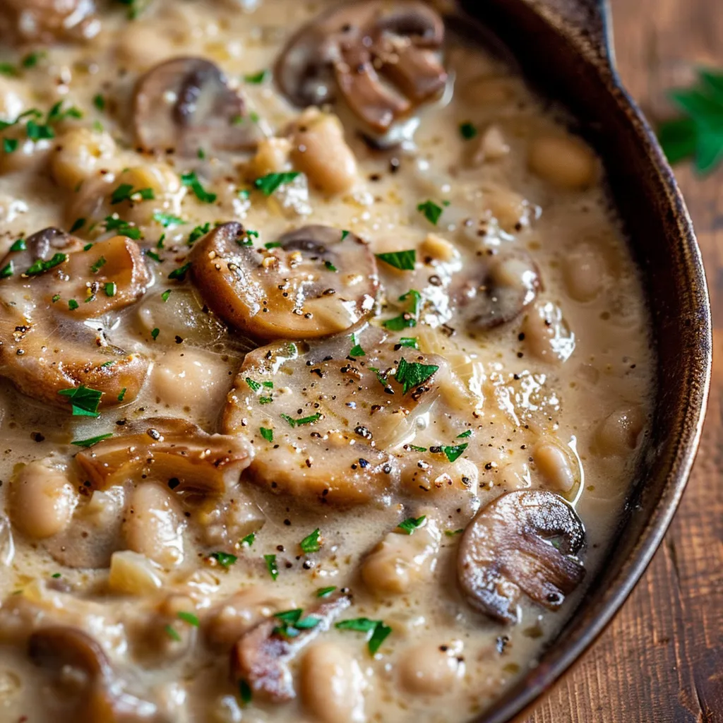 Weiße Bohnen mit Pilzen in Sauce