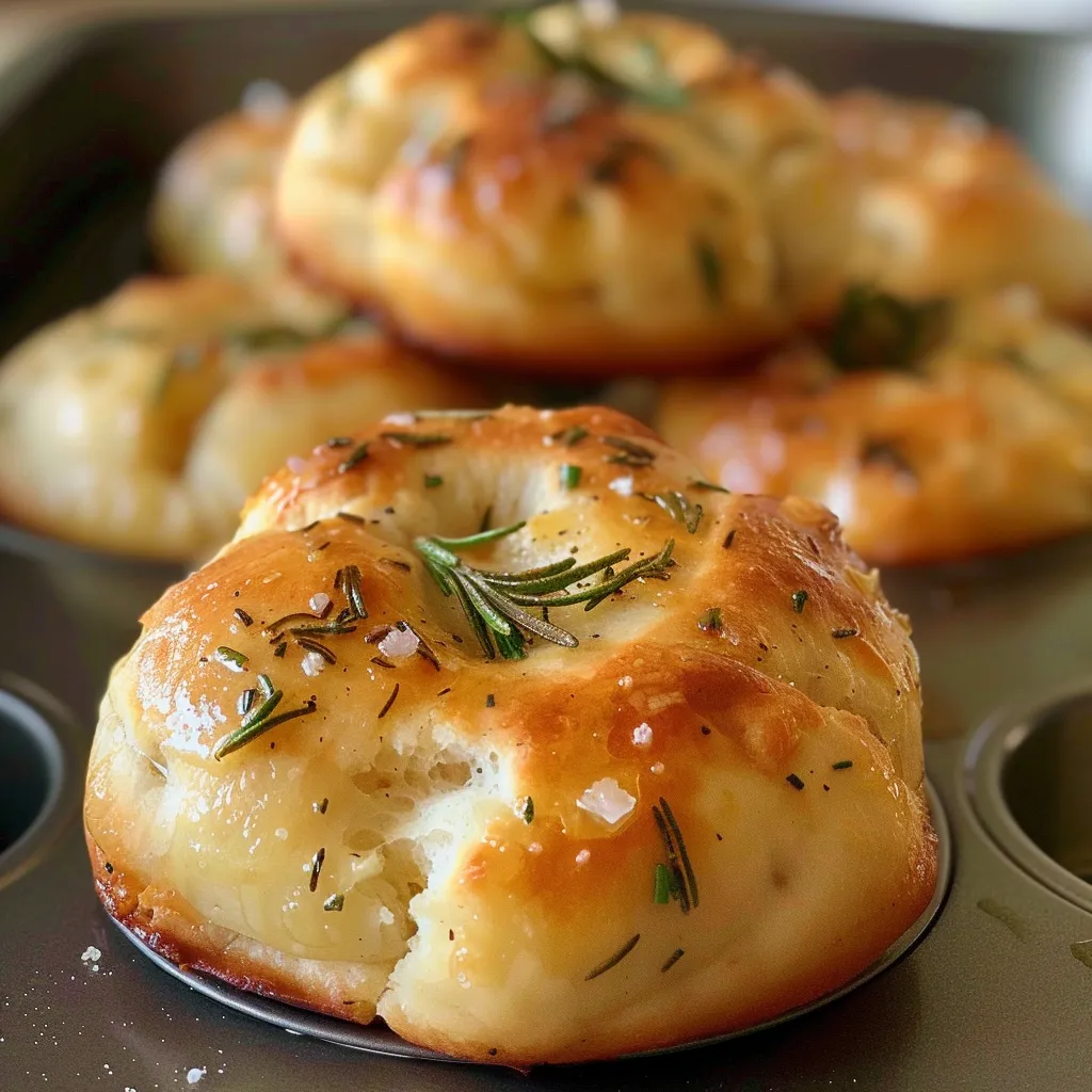 Focaccia Muffins mit Rosmarin und Knoblauch