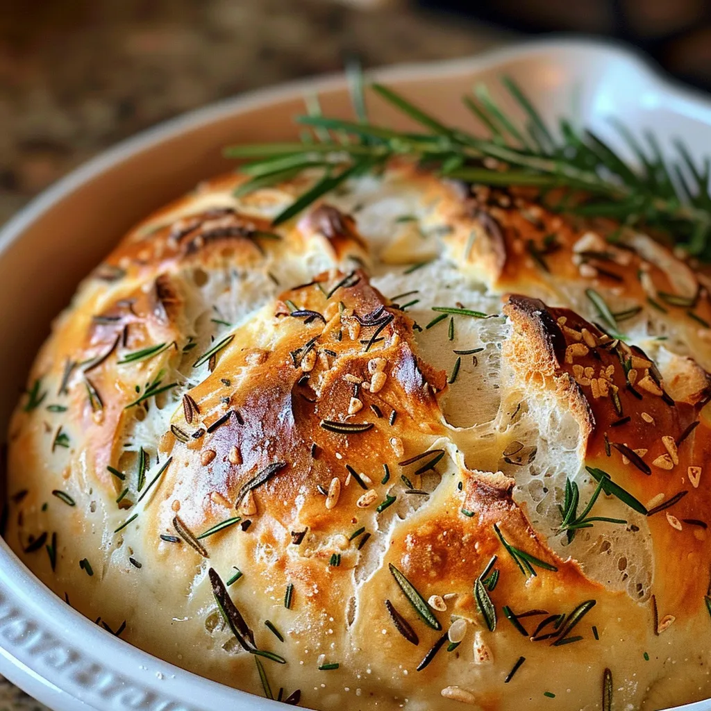 Rustikales Brot mit Knoblauch & Rosmarin ohne Kneten