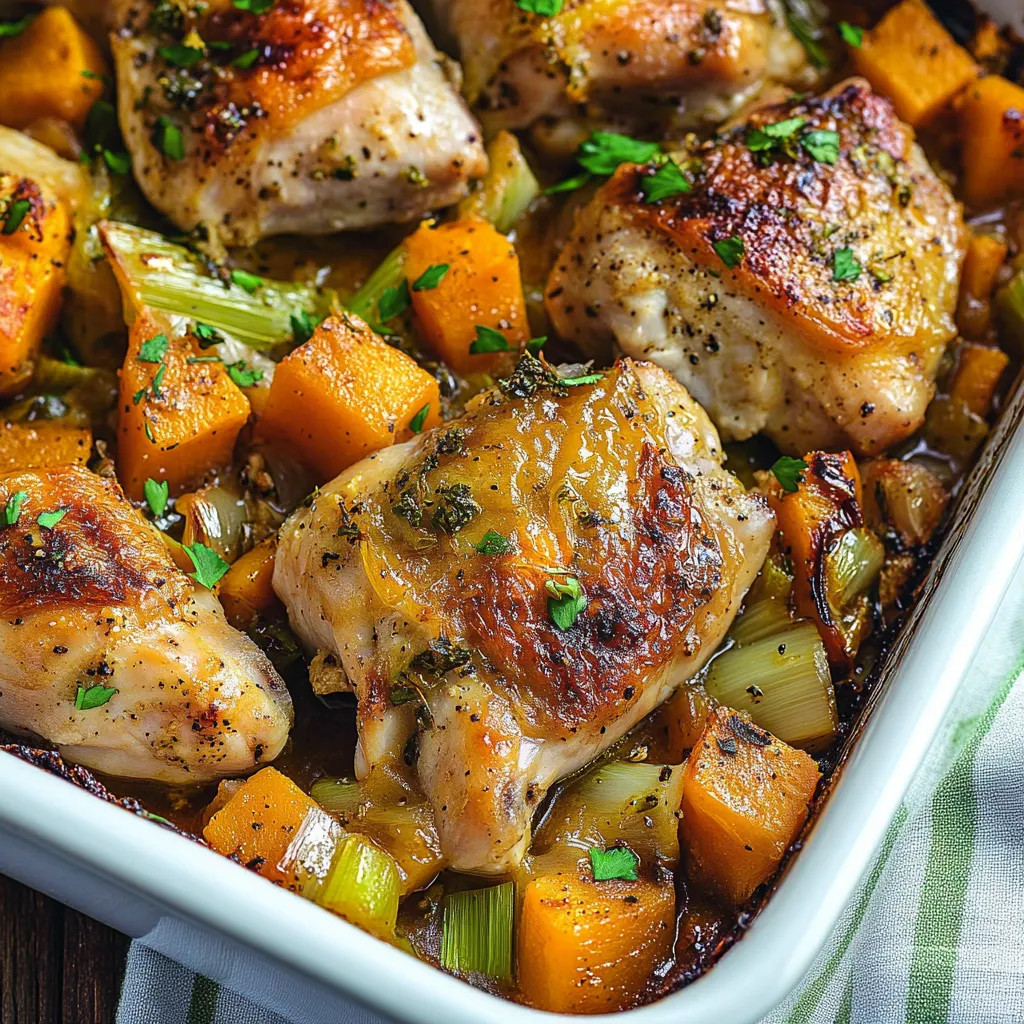 Hähnchen mit Butternut und Lauch im Ofen
