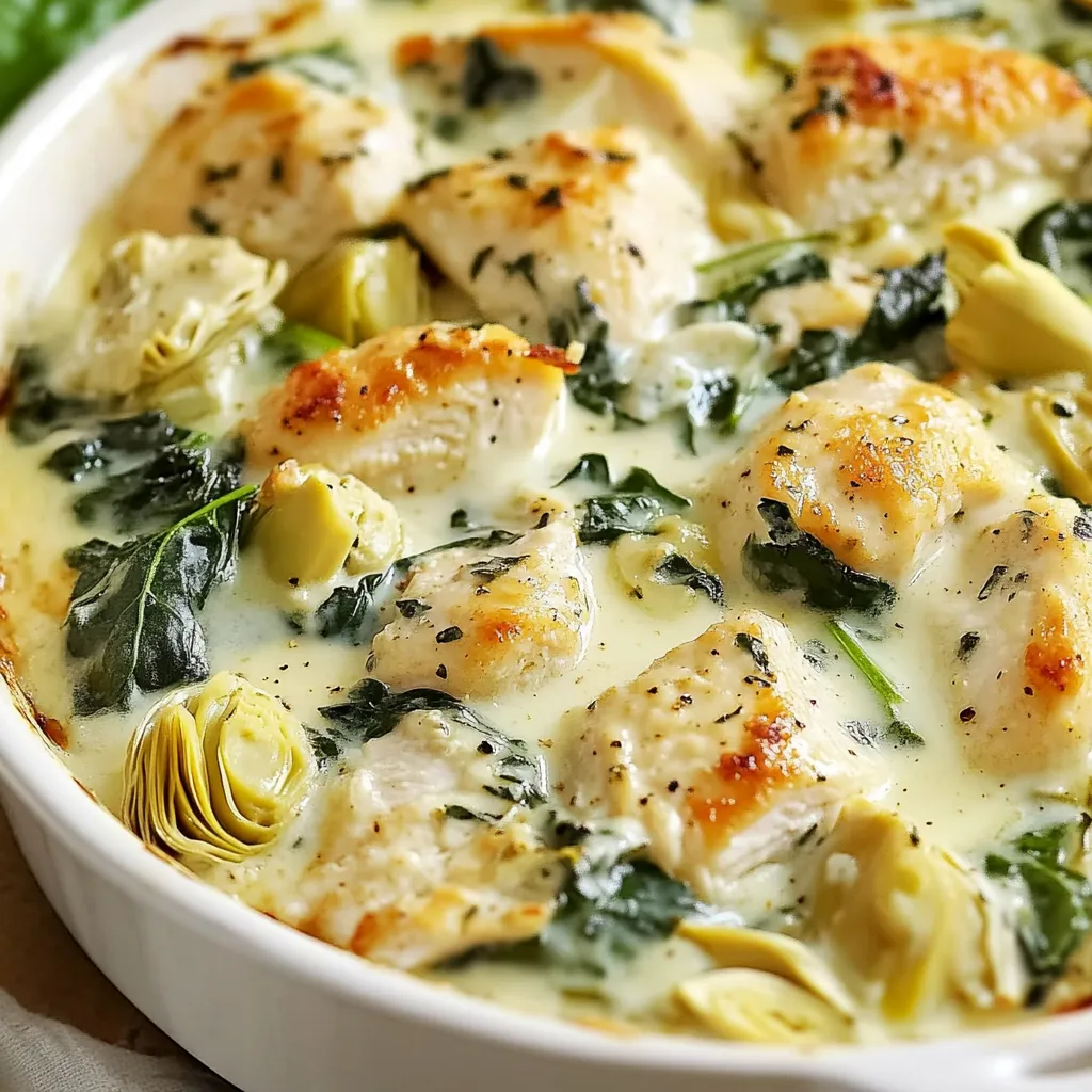 Hähnchen mit Spinat und Artischocken, verfeinert mit körnigem Frischkäse